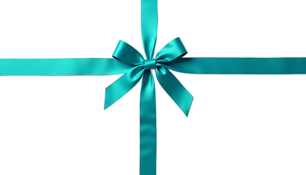 Teal Satin Ribbon Bow Tied in a Cross Shape silk isolated on a transparent background