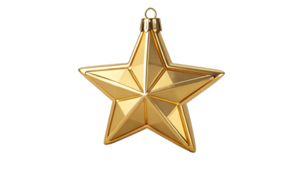 Shiny golden Christmas star decoration isolated on white background symbol for winter holiday celebration
