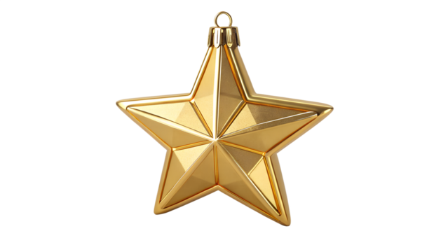 Shiny golden Christmas star decoration isolated on white background symbol for winter holiday celebration