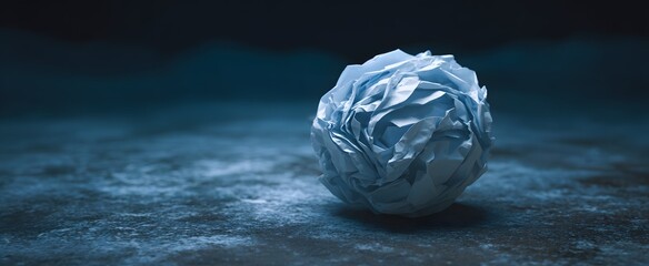 The crumbled paper ball lies like a tiny wrecked planet on a smooth surface