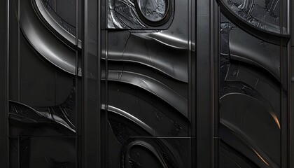 Black metallic panel with subtle embossed patterns and reflections, premium luxury texture