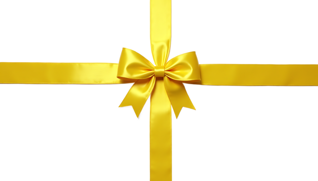 Yellow ribbon bow on white background gift present isolated on a transparent background