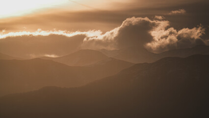 a weather phenomenon at a morning in the alps, sahara dust is in the air