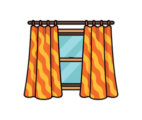 Flat vector illustration of bright window curtain with bold pattern rounded folds clean outline