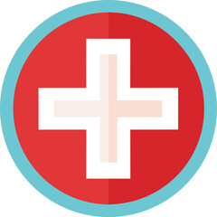 Obraz premium Red cross symbol on blue and red circle, medical healthcare icon