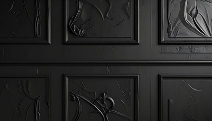 Matte black panel with intricate embossed patterns, premium textured luxury feel 