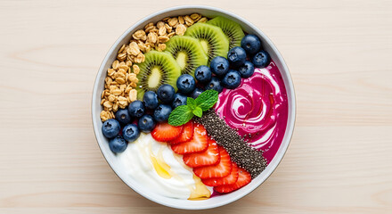 Healthy and delicious acai bowl with fresh fruits