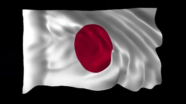 Realistic Japan flag waving in a seamless loop with alpha channel for overlays perfect for National Foundation Day, Culture Day, Japanese celebrations, government events, and 4K compositing