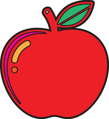 Vibrant Red Apple Cartoon Vector Illustration - Fresh and Glossy Fruit