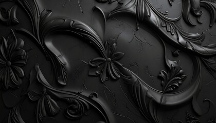 Smooth Black Surface with Intricate Embossed Designs and Modern Luxury Style