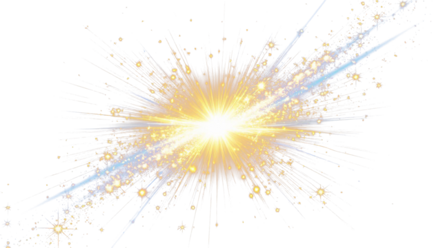 Golden rays with blue dust light burst transparent PNG