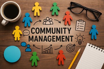 Community management for teamwork and cooperation for concept of social media and marketing.