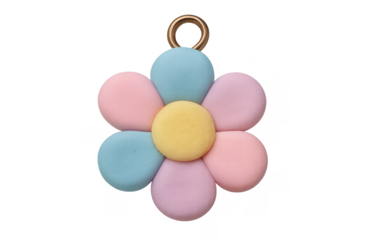 Pastel clay flower charm on transparent background