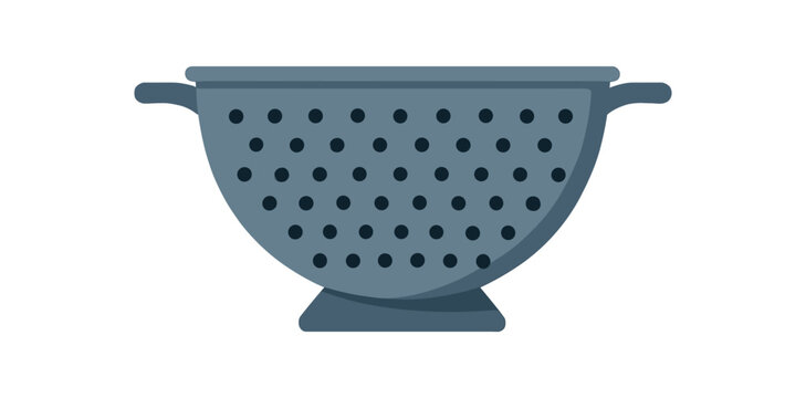 Flat vector illustration of colander with perforation pattern rounded bowl form clean vector style