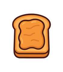 Single slice of bread with peanut butter flat vector style bold outline sticker look bright warm palette isolated on transparent background centered no face