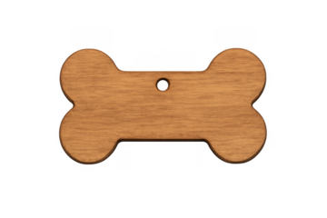 Wooden dog bone tag isolated on transparent background
