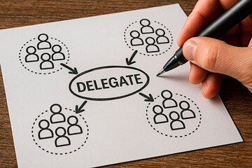 Delegation concept with hand drawing for the concept of business.