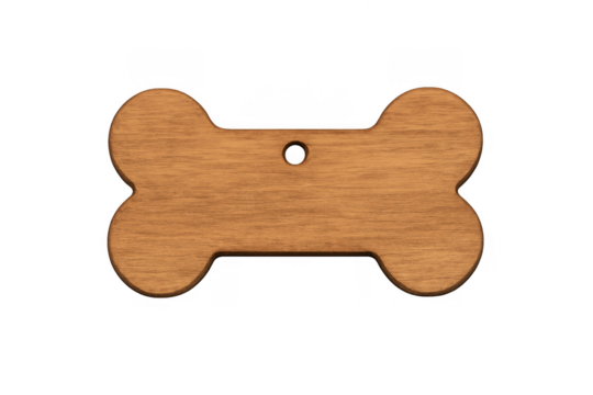 Wooden dog bone tag isolated on transparent background