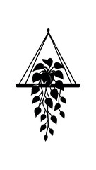 Hanging shelf with trailing plant black silhouette with rope and leaf lines vertical interior touch