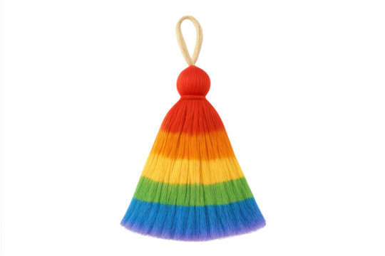Rainbow pride tassel decoration displaying colorful strands
