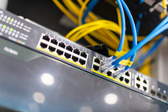Network Switch with Ethernet Cables Connected