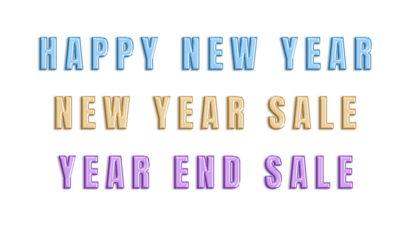 Happy new year, new year sale and year end sale balloon text effect