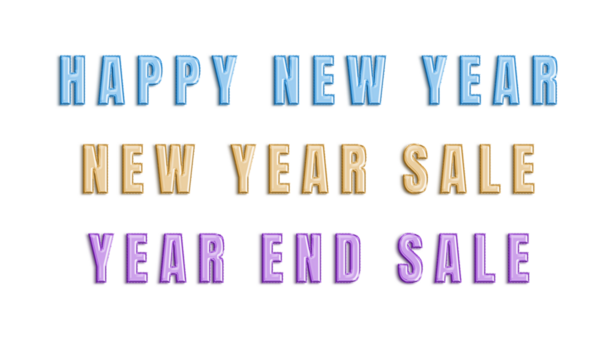 Happy new year, new year sale and year end sale balloon text effect