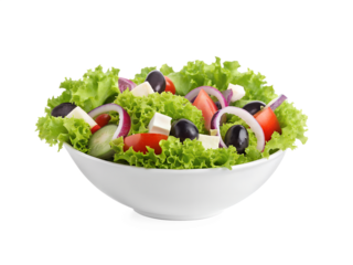 Close-up photo of fresh salad with vegetables in white plate