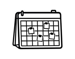Calendar planner with sticky notes black silhouette with fold and tab line accents school organization vibe