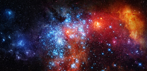 Space scene with stars in the galaxy. Panorama. Universe filled with stars, nebula and galaxy,. Elements of this image furnished by NASA