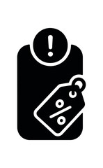 Obraz premium Push notification icon with price tag black silhouette with alert and tag lines mobile discount prompt