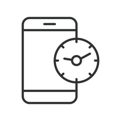 Screen time smartphone icon in line design. screen time, usage timer, smartphone duration, digital time, mobile activity tracking, clock symbol, device time, monitoring on white background vector.