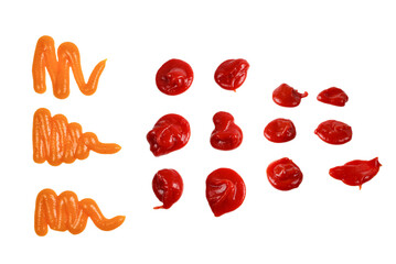 Orange sauce splashes isolated on white background