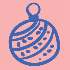 Christmas Ornament Line Art Sketch, Minimal Hand Drawn Holiday Decoration, New Year Bauble Illustration	
