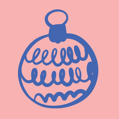 Christmas Ornament Line Art Sketch, Minimal Hand Drawn Holiday Decoration, New Year Bauble Illustration	
