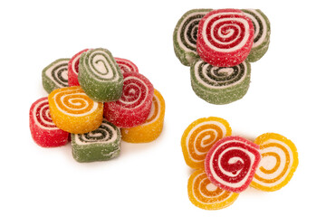 Jelly sweet candy roll isolated on a white background. Marmalade candy.