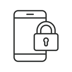 Phone security smartphone icon in line design. phone security, lock icon, smartphone protection, secure device, privacy, encryption, mobile safety, access control on white background vector. Phone