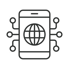 Global internet smartphone icon in line design. global internet, world connection, smartphone network, online access, connectivity, digital world, global tech, mobile web on white background vector.