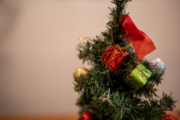 Colorful Decorations on Mini Christmas Tree