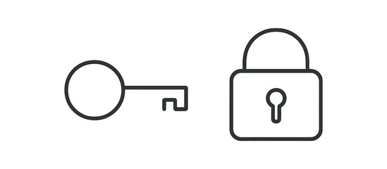 2 minimal black outline icons key lock thin contour isolated