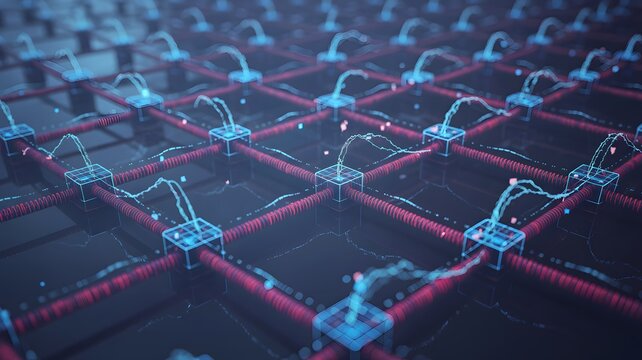 Interconnected Digital Network with Glowing Nodes and Data Streams