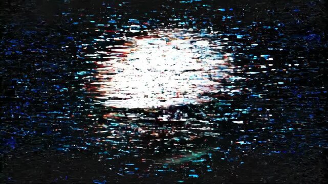 Close-up of human eye transitioning from clear blue iris to colorful glitch distortion. Cyber vision effects sequence with digital fragmentation for futuristic technology concept.
