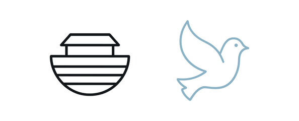 2 minimal icons ark outline black dove colored soft blue thin line