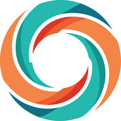 Obraz premium Circular abstract logo with swirling orange and teal shapes, isolated