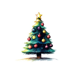 christmas decorated tree hand drawn vector illustration