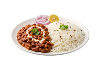 Rajma chawal plate meal isolated on transparent or white background. PNG
