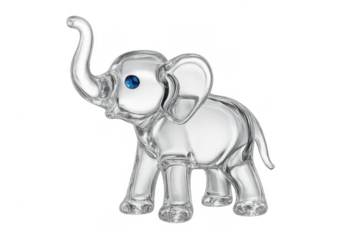 Glass elephant figurine with blue eye on transparent background