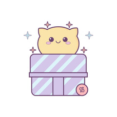 Cute pastel gift box with tiny cat on top, perfect for reward promos, surprise offers, and cute packaging visuals.