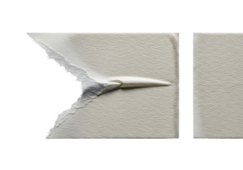 Photorealistic macro extreme close-up of off-white masking tape, ragged left edge, clean right edge, fibrous texture, intricate detail, dramatic lighting on gray background, concept of detailed