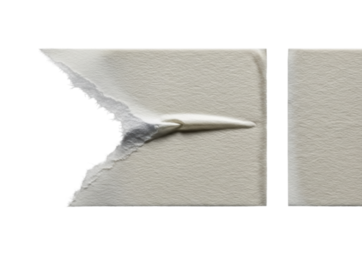 Photorealistic macro extreme close-up of off-white masking tape, ragged left edge, clean right edge, fibrous texture, intricate detail, dramatic lighting on gray background, concept of detailed